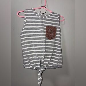 Unbranded Boutique Set Gray White Striped Tank Jean Shorts Sequins Girls S